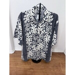Quiksilver Mens Gray Hawaiian Tropical Floral Button Up Surf Camp Shirt L